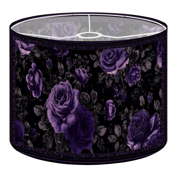 Linen Drum Lamp Shades Purple Roses Floral Black 13" x 13" x 10" Lampshade for Table Lamps Floor Lamps Lamp Shade Replacement Easy Assembly Required