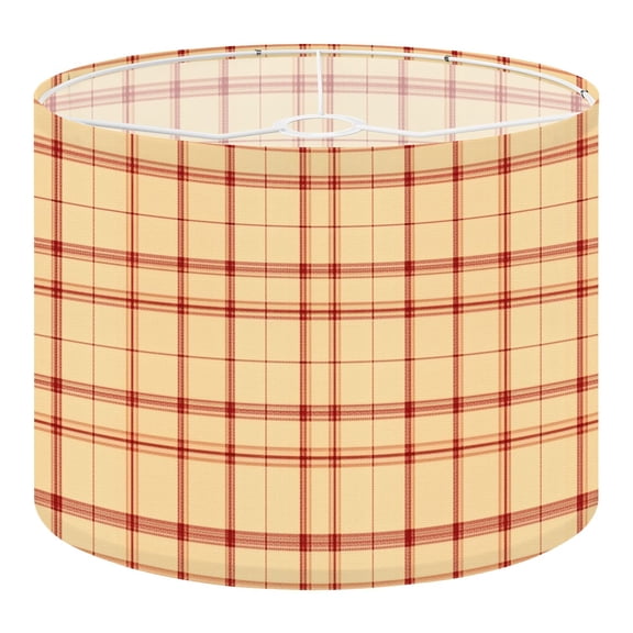 Linen Drum Lamp Shades Red Yellow Plaid Checkered Warm Tones 13" x 13" x 10" Lampshade for Table Lamps Floor Lamps Lamp Shade Replacement Easy Assembly Required