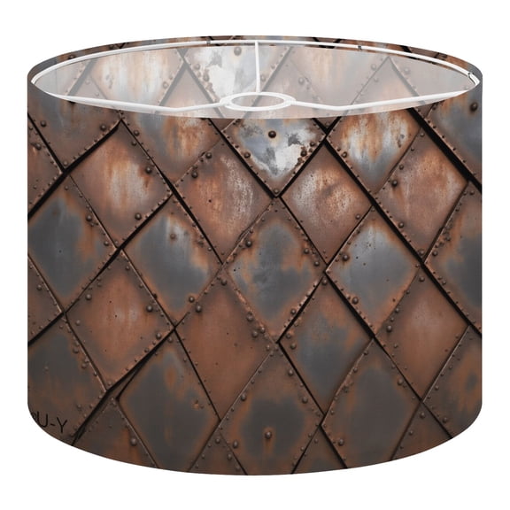 Linen Drum Lamp Shades Rusty Metal Plate Riveted Industrial Rustic Factory Steampunk 13" x 13" x 10" Lampshade for Table Lamps Floor Lamps Lamp Shade Replacement Easy Assembly Required
