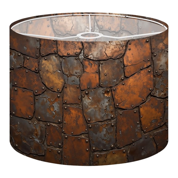 Linen Drum Lamp Shades Rusty Riveted Metal Plates Patchwork Industrial Weathered Rustic 13" x 13" x 10" Lampshade for Table Lamps Floor Lamps Lamp Shade Replacement Easy Assembly Required