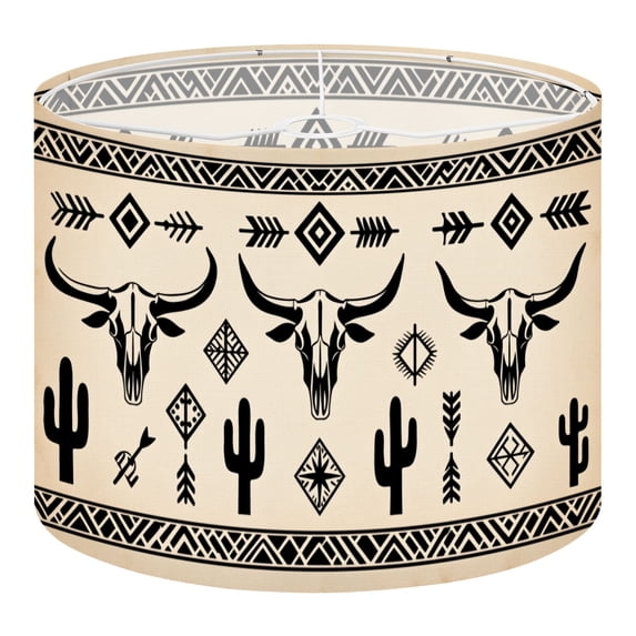 Linen Drum Lamp Shades Southwestern Bull Skull Geometric Design Cactus Arrows 13" x 13" x 10" Lampshade for Table Lamps Floor Lamps Lamp Shade Replacement Easy Assembly Required