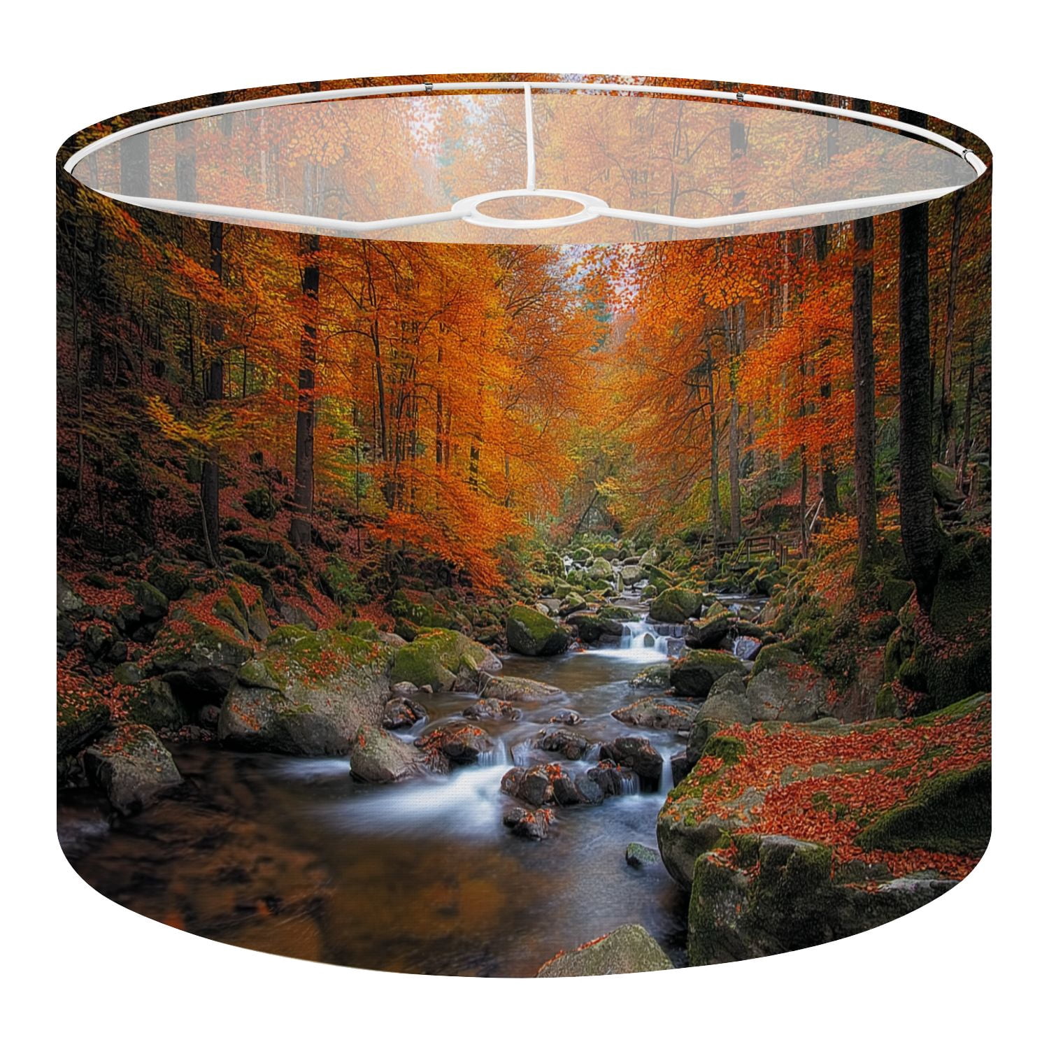 Linen Drum Lamp Shades Stream foggy Forest autumn Nationalpark Harz 13" x 13" x 10" Lampshade for Table Lamps Floor Lamps Lamp Shade Replacement Easy Assembly Required