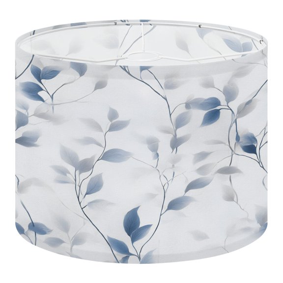 Linen Drum Lamp Shades Subtle Blue Gray Botanical Leaf White 13" x 13" x 10" Lampshade for Table Lamps Floor Lamps Lamp Shade Replacement Easy Assembly Required