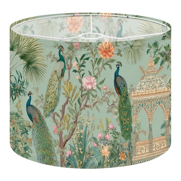 Linen Drum Lamp Shades Traditional Mughal garden arch peacock plant bird seamless 13" x 13" x 10" Lampshade for Table Lamps Floor Lamps Lamp Shade Replacement Easy Assembly Required