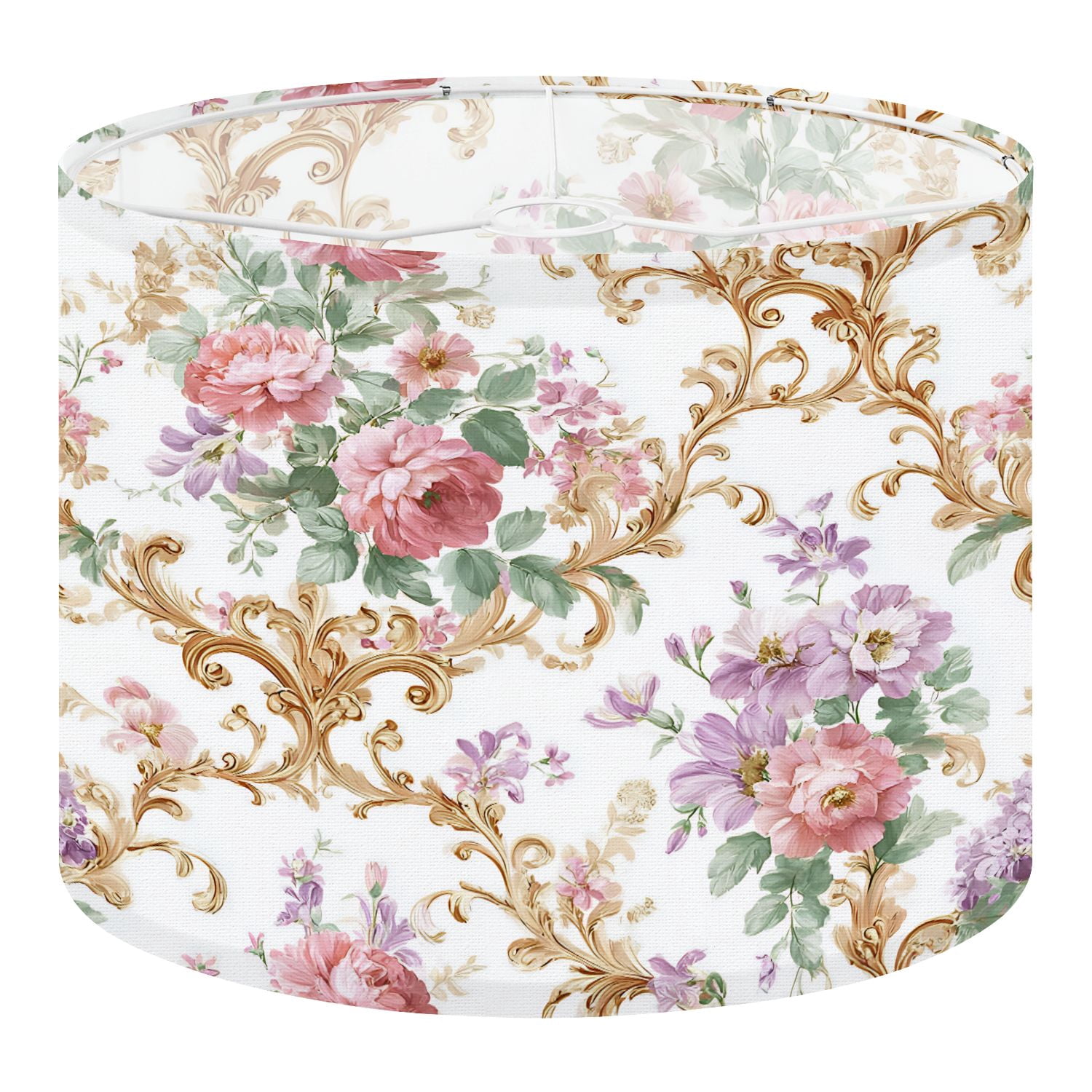 Linen Drum Lamp Shades Vintage Floral Baroque Pink Purple Flowers White 13" x 13" x 10" Lampshade for Table Lamps Floor Lamps Lamp Shade Replacement Easy Assembly Required