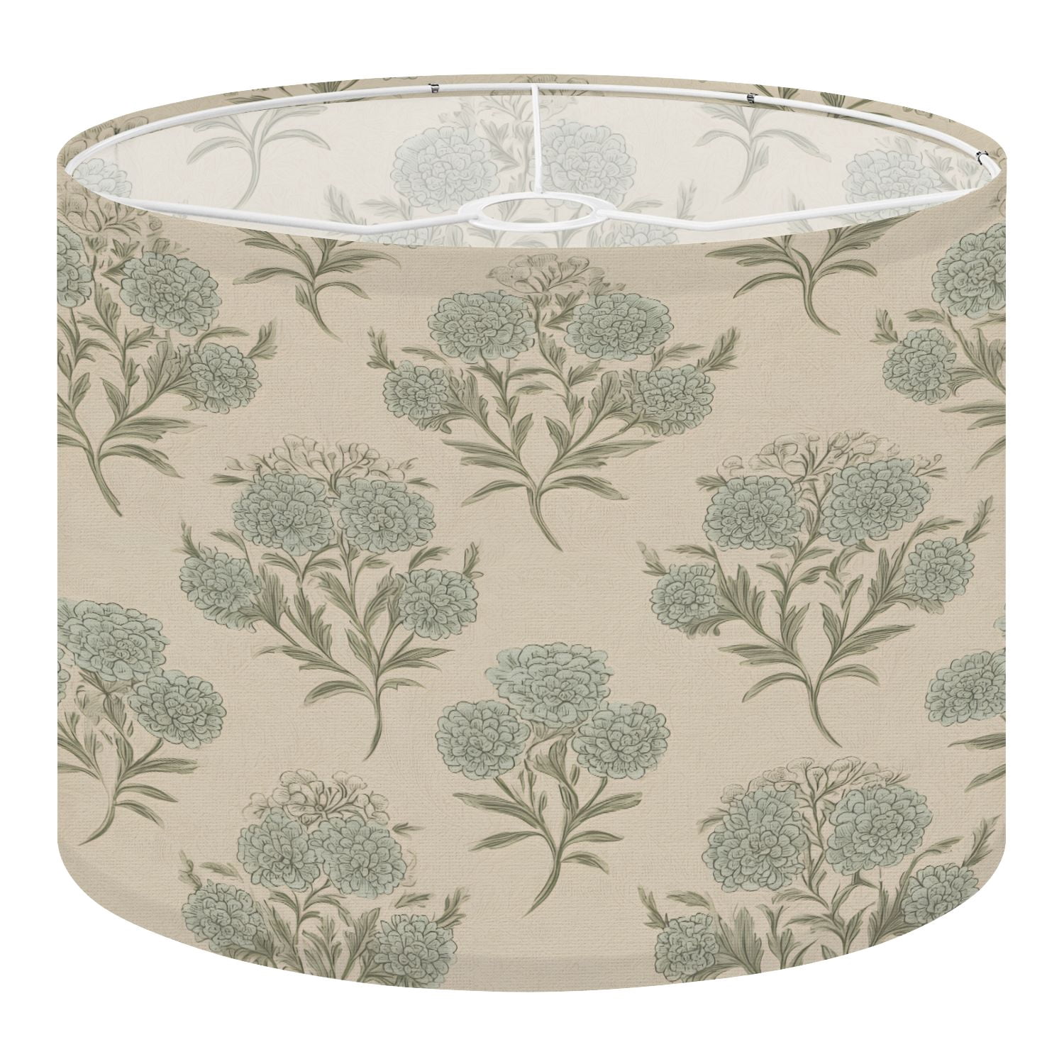Linen Drum Lamp Shades Vintage Floral Soft Blue Green Blooms Cream 13" x 13" x 10" Lampshade for Table Lamps Floor Lamps Lamp Shade Replacement Easy Assembly Required