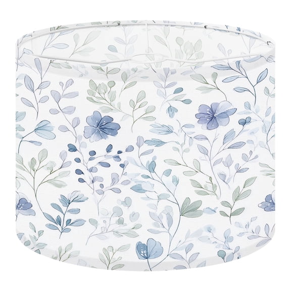 Linen Drum Lamp Shades Watercolor Botanical Blue Green Leaves Flowers 13" x 13" x 10" Lampshade for Table Lamps Floor Lamps Lamp Shade Replacement Easy Assembly Required