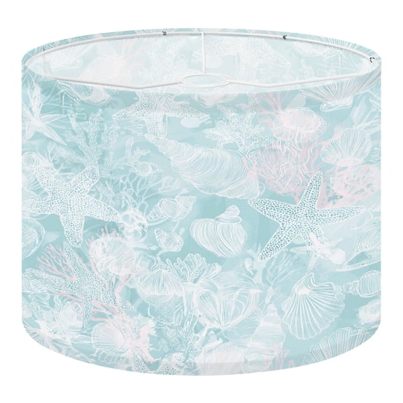 Linen Drum Lamp Shades Whimsical Underwater Ocean Theme Starfish Shells Soft 13" x 13" x 10" Lampshade for Table Lamps Floor Lamps Lamp Shade Replacement Easy Assembly Required