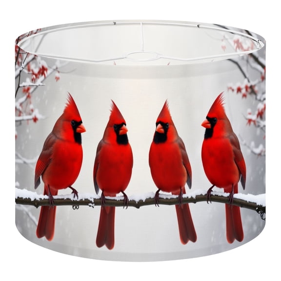 Linen Drum Lamp Shades Winter Crimson Scene Cardinal Birds Red Plumage Snowy Branch 13" x 13" x 10" Lampshade for Table Lamps Floor Lamps Lamp Shade Replacement Easy Assembly Required