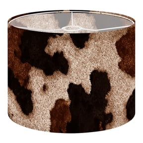 Linen Drum Lamp Shades cow leather brown spots light beige 13" x 13" x 10" Lampshade for Table Lamps Floor Lamps Lamp Shade Replacement Easy Assembly Required