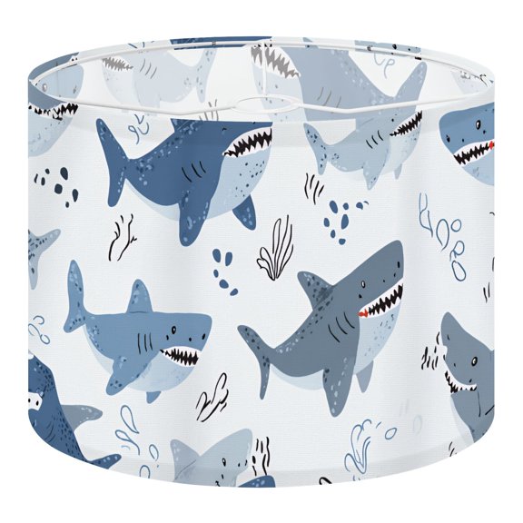 Linen Drum Lamp Shades cute sharks white Funny smiling sharks Sea ocean sea Replacement Lamp Shade 13" x 13" x 10" Lampshade for Table Lamps Floor Lamps Easy Assembly Required