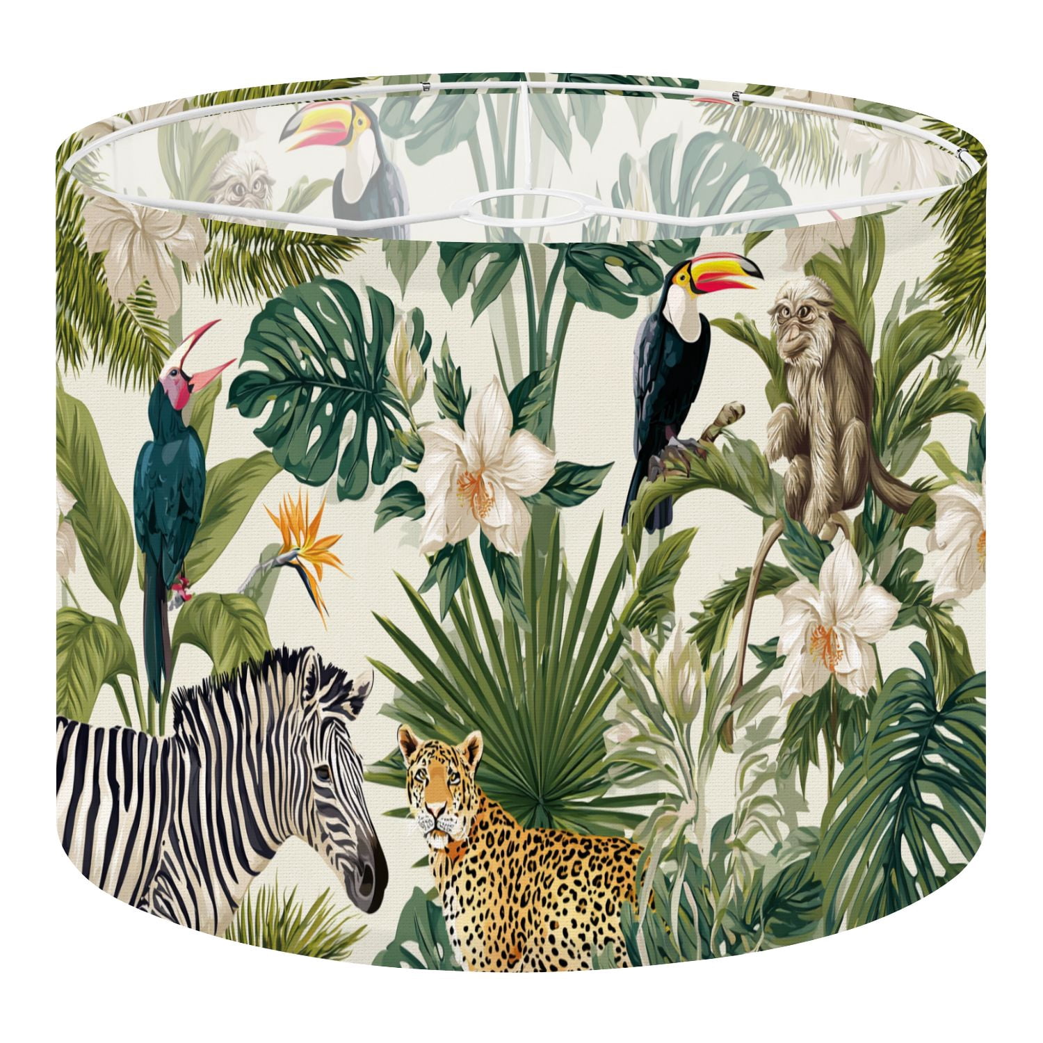 Linen Drum Lamp Shades exotic trees animals tropical jungle monkey zebra bird 13" x 13" x 10" Lampshade for Table Lamps Floor Lamps Lamp Shade Replacement Easy Assembly Required
