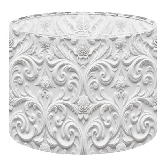 Linen Drum Lampshades 3D Embossed White Grey Floral Floral Patterns Curved Lines 13"x13"x10" Light Shade for Table Lamps Floor Lamp Shades Lampshade Replacement Assembly Required