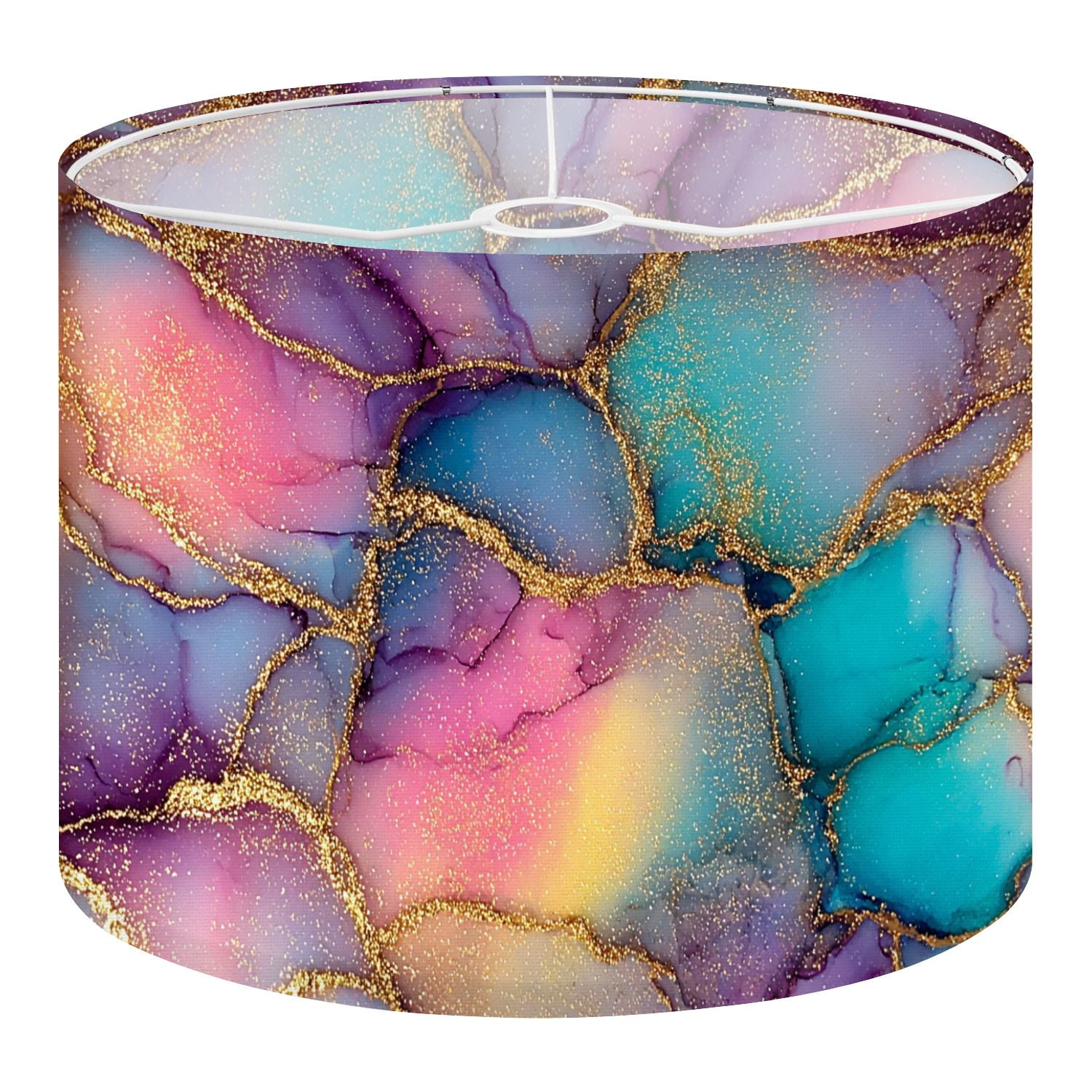 Linen Drum Lampshades Abstract Alcohol Ink Art Gold 13"x13"x10" Light Shade for Table Lamps Floor Lamp Shades Lampshade Replacement Assembly Required