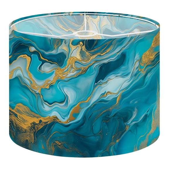 Linen Drum Lampshades Abstract Marble Modern Teal Gold Teal Turquoise Green White 13"x13"x10" Light Shade for Table Lamps Floor Lamps Drum Lamp Shades Lampshade Replacement Assembly Required