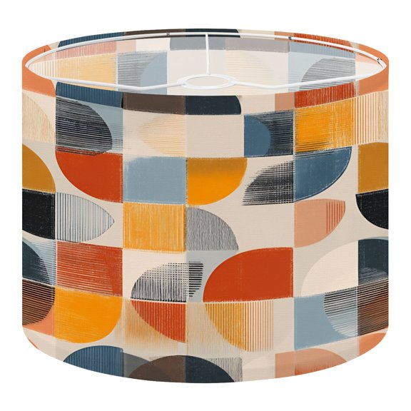 Linen Drum Lampshades Abstract Mid Century Modern Geometric Warm Cool Tones 13"x13"x10" Light Shade for Table Lamps Floor Lamp Shades Lampshade Replacement Assembly Required