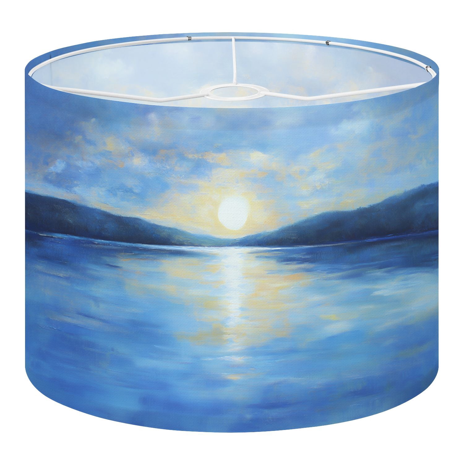 Linen Drum Lampshades Abstract Modern Blue Ocean Coastal Sunset Sunrise Sea Lake Water 13"x13"x10" Light Shade for Table Lamps Drum Lamp Shades Lampshade Replacement Assembly Required