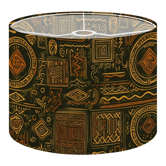 Linen Drum Lampshades Abstract Tribal Geometric Patterns Earthy Tones 13"x13"x10" Light Shade for Table Lamps Floor Lamp Shades Lampshade Replacement Assembly Required