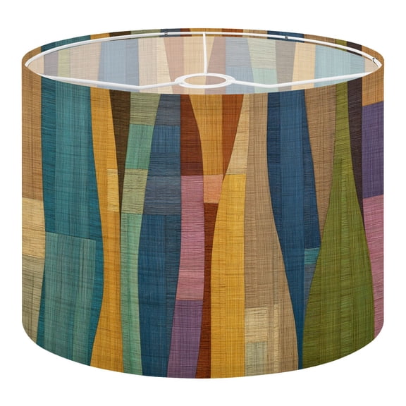 Linen Drum Lampshades Abstract mid century modern Geometric Vertical Shapes Earth Tones 13"x13"x10" Light Shade for Table Lamps Floor Lamp Shades Lampshade Replacement Assembly Required