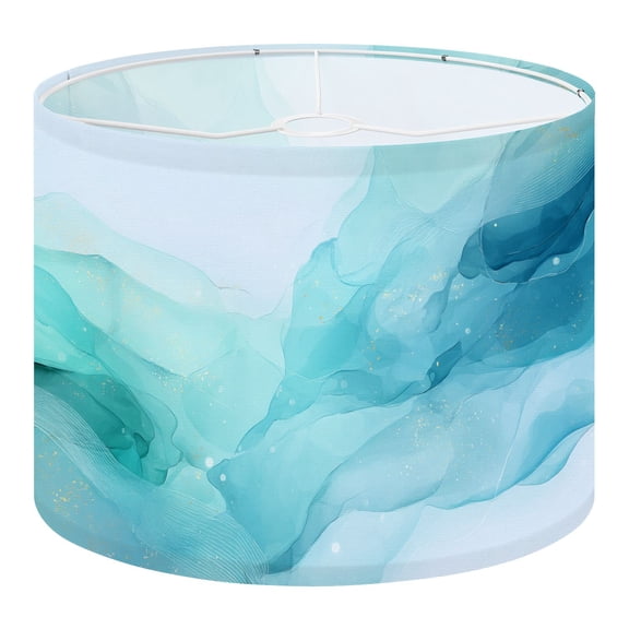 Linen Drum Lampshades Abstract turquoise teal blue liquid marbled watercolour silver lines 13"x13"x10" Light Shade for Table Lamps Floor Lamps Drum Lamp Shades Lampshade Replacement Assembly Required