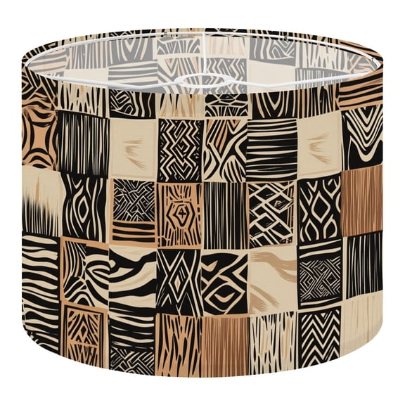 Linen Drum Lampshades African Abstract Black Beige Tribal Design Bold Geometric 13"x13"x10" Light Shade for Table Lamps Floor Lamp Shades Lampshade Replacement Assembly Required