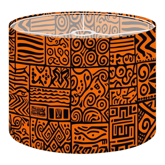 Linen Drum Lampshades African Abstract Tribal Bold Black Line Art Vibrant Orange 13"x13"x10" Light Shade for Table Lamps Floor Lamp Shades Lampshade Replacement Assembly Required