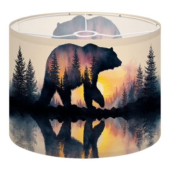 Linen Drum Lampshades Animal Forest Scene Gem Art Bear Trees Hunting Rustic 13"x13"x10" Light Shade for Table Lamps Floor Lamp Shades Lampshade Replacement Assembly Required