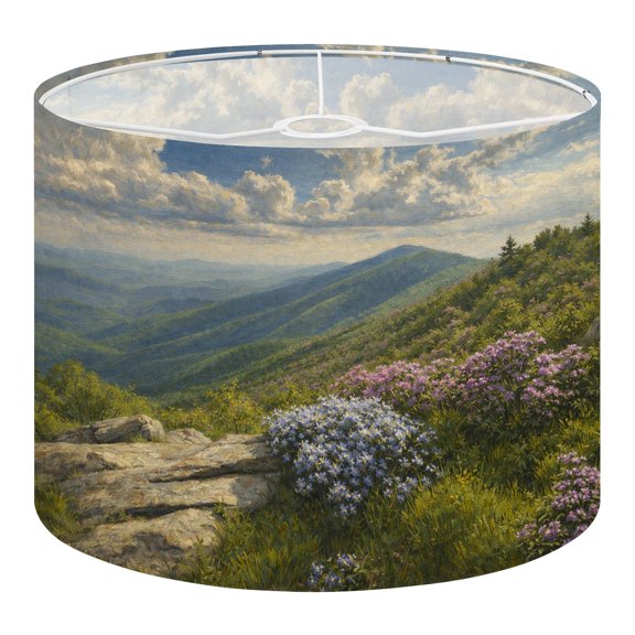 Linen Drum Lampshades Appalachian Trail Roan Mountains Rhododendron Bloom Blue 13"x13"x10" Light Shade for Table Lamps Floor Lamp Shades Lampshade Replacement Assembly Required