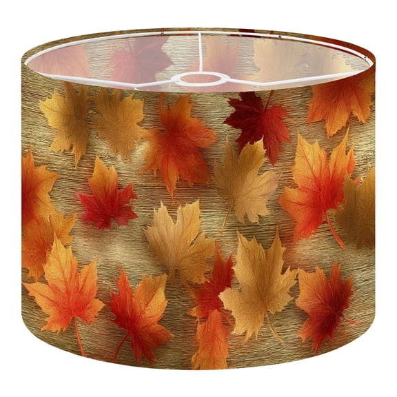 Linen Drum Lampshades Autumn Maple Leaves Wooden 13"x13"x10" Light Shade for Table Lamps Floor Lamp Shades Lampshade Replacement Assembly Required