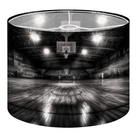 Linen Drum Lampshades Basketball Court Black White Empty Spotlights Wooden Floor High 13"x13"x10" Light Shade for Table Lamps Floor Lamps Drum Lamp Shades Lampshade Replacement Assembly Required