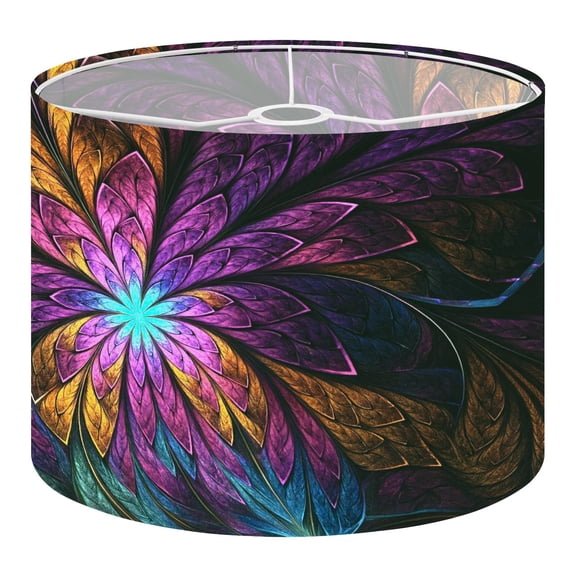 Linen Drum Lampshades Beautiful fractal flower butterfly stained glass window style You can 13"x13"x10" Light Shade for Table Lamps Floor Lamp Shades Lampshade Replacement Assembly Required