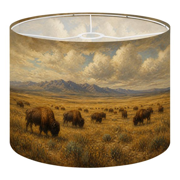 Linen Drum Lampshades Bison Herd Western Open Prairie Landscape Expansive 13"x13"x10" Light Shade for Table Lamps Floor Lamp Shades Lampshade Replacement Assembly Required