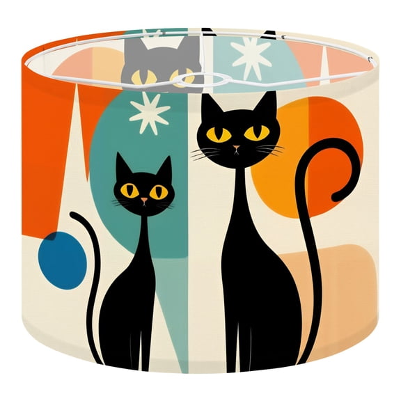 Linen Drum Lampshades Black Cat Retro Atomic Mid Century Halloween Modern Living Room Decor 13"x13"x10" Light Shade for Table Lamps Drum Lamp Shades Lampshade Replacement Assembly Required