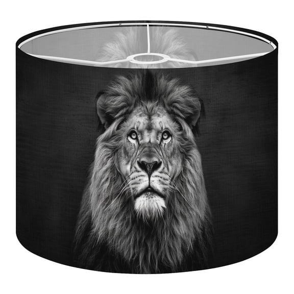 Linen Drum Lampshades Black White Gray Lion Head Portrait Animal Lion Majestic Mane Strong 13"x13"x10" Light Shade for Table Lamps Floor Lamp Shades Lampshade Replacement Assembly Required