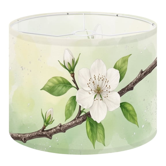 Linen Drum Lampshades Blooming Cherry Blossom Branch White Flowers Green Leaves 13"x13"x10" Light Shade for Table Lamps Floor Lamp Shades Lampshade Replacement Assembly Required
