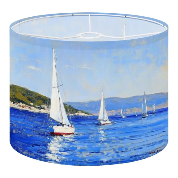 Linen Drum Lampshades Blue Abstract Seascape Landscape Textured Navy Blue Modern Ocean 13"x13"x10" Light Shade for Table Lamps Floor Lamp Shades Lampshade Replacement Assembly Required