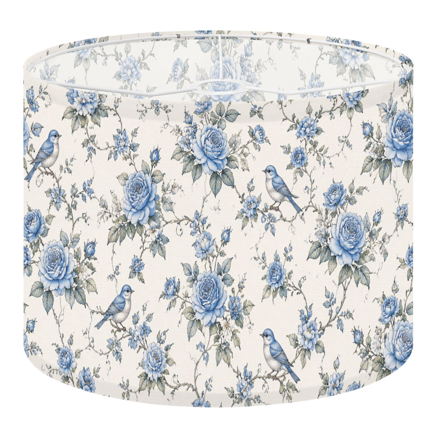 Shade Cloth For Roses Linen Drum Lampshades Blue Floral Birds Roses Cream 13