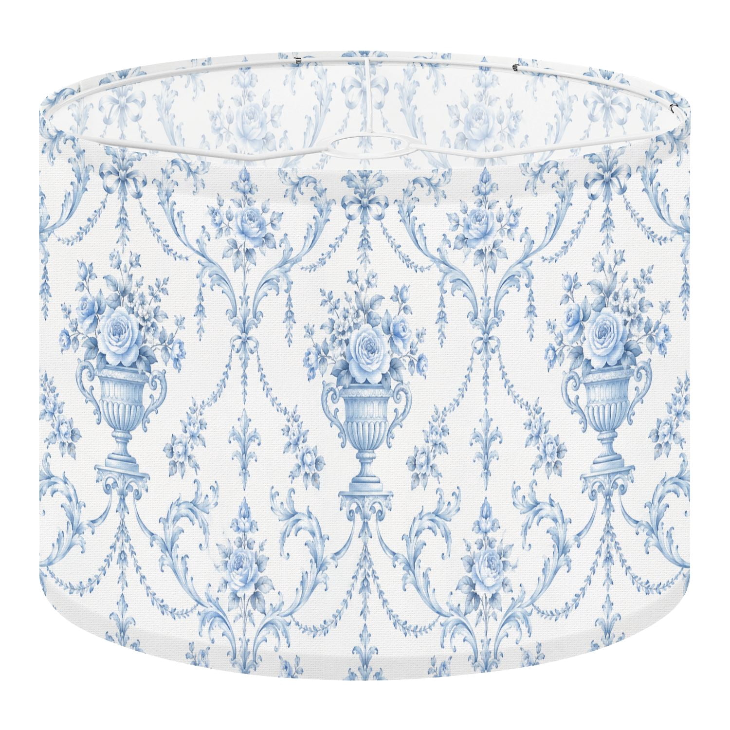 Shade Cloth For Roses Linen Drum Lampshades Blue Floral Damask Vases Roses 13