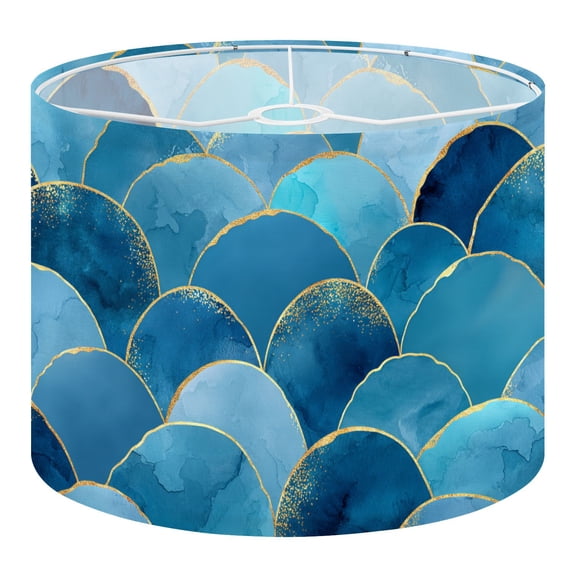 Linen Drum Lampshades Blue Ocean Waves Gold Details Watercolor Style 13"x13"x10" Light Shade for Table Lamps Floor Lamps Drum Lamp Shades Lampshade Replacement Assembly Required