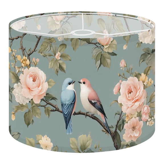 Linen Drum Lampshades Blue Pink Birds Floral Branches Pastel Spring Decor Boho 13"x13"x10" Light Shade for Table Lamps Floor Lamp Shades Lampshade Replacement Assembly Required