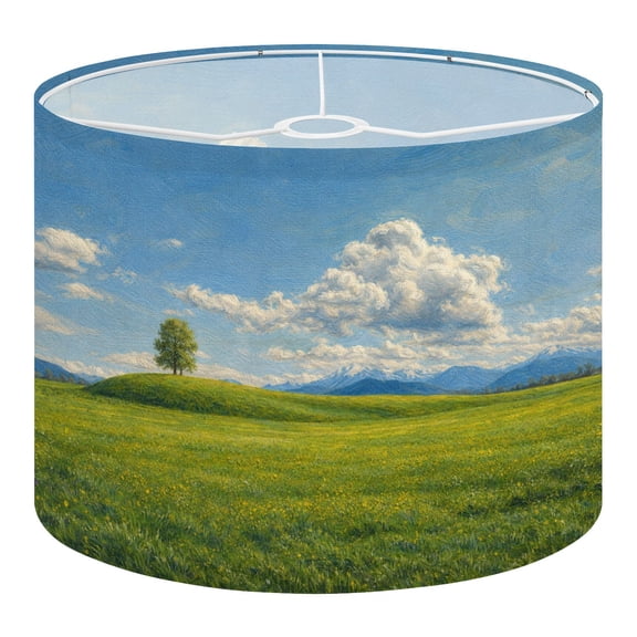 Linen Drum Lampshades Blue sky grassland 13"x13"x10" Light Shade for Table Lamps Floor Lamp Shades Lampshade Replacement Assembly Required