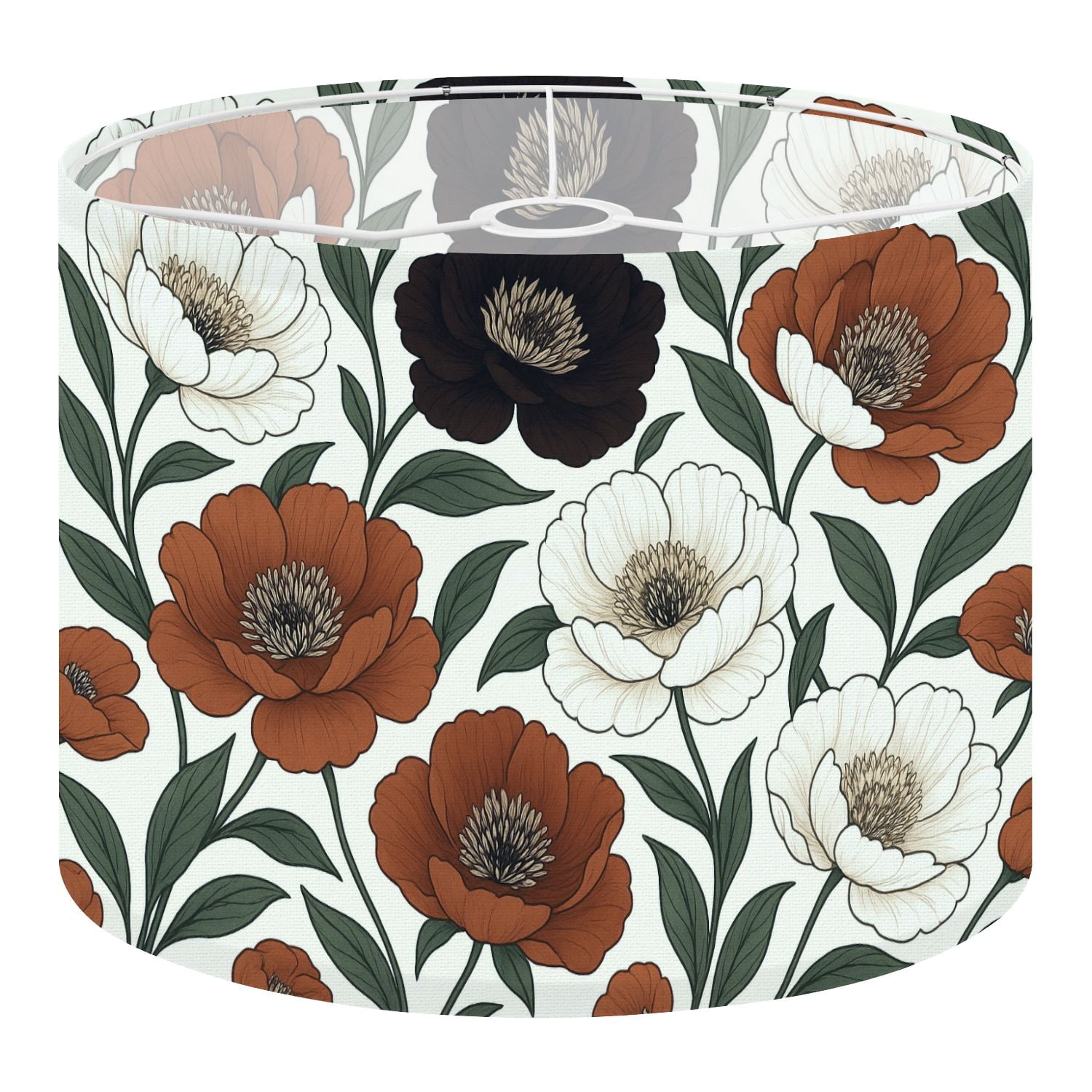 Linen Drum Lampshades Boho Brown Green Orange Peony Floral Vintage Peony Flowers 13"x13"x10" Light Shade for Table Lamps Floor Lamps Drum Lamp Shades Lampshade Replacement Assembly Required