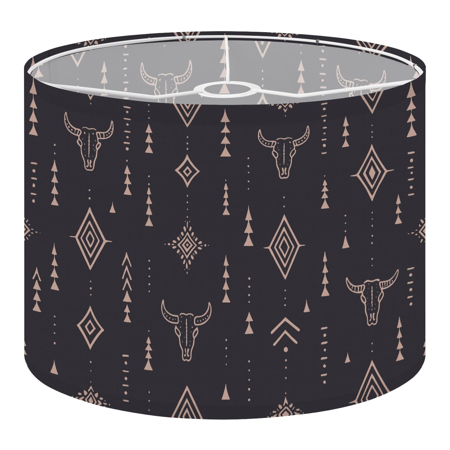 Linen Drum Lampshades Boho seamless bull skull horns ethnic arrangement Minimalist objects 13"x13"x10" Light Shade for Table Lamps Floor Lamp Shades Lampshade Replacement Assembly Required