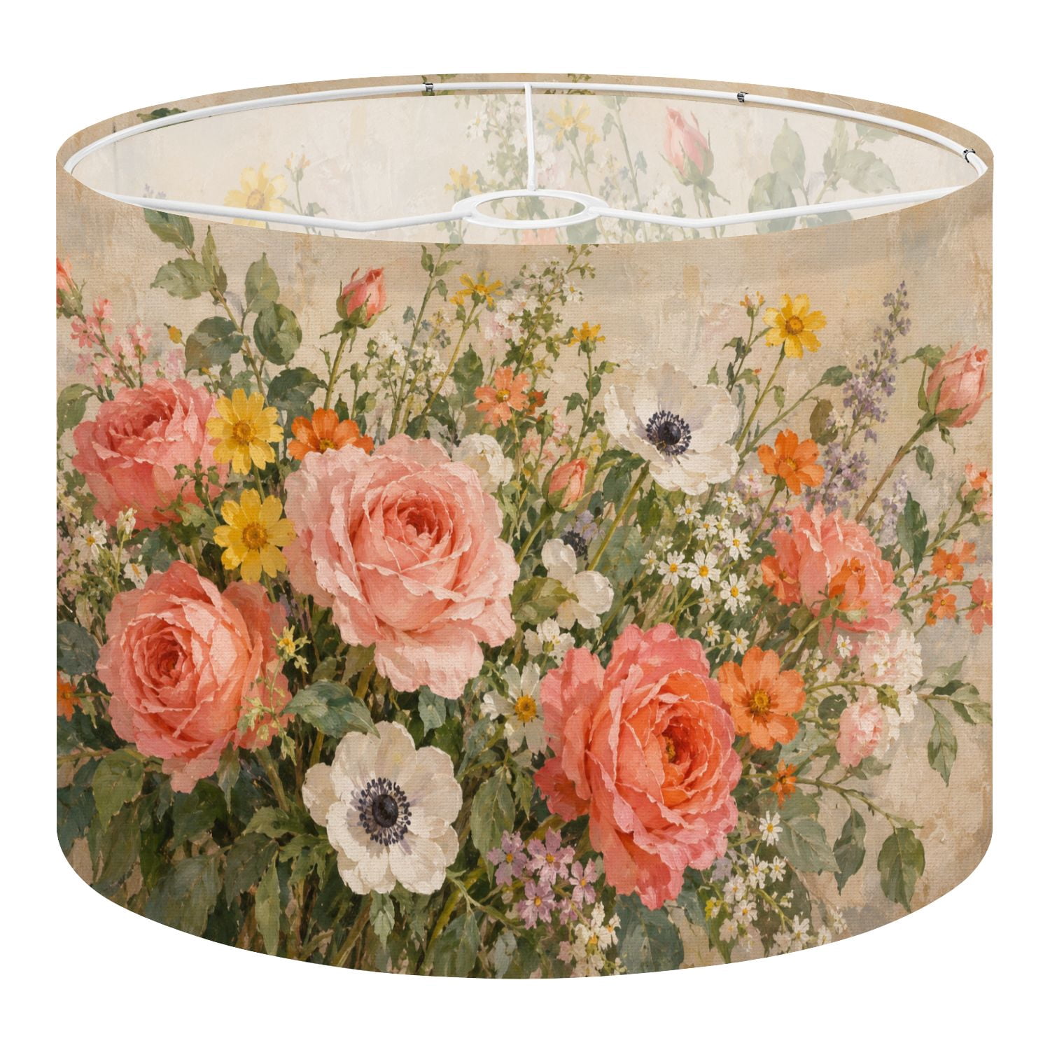 Shade Cloth For Roses Linen Drum Lampshades Bouquet Pink Roses Wildflowers Delicate 13