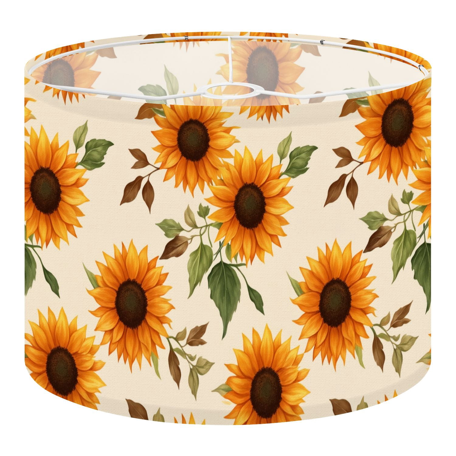Linen Drum Lampshades Bright Sunflower Yellow Orange Petals Green Leaves 13"x13"x10" Light Shade for Table Lamps Floor Lamp Shades Lampshade Replacement Assembly Required