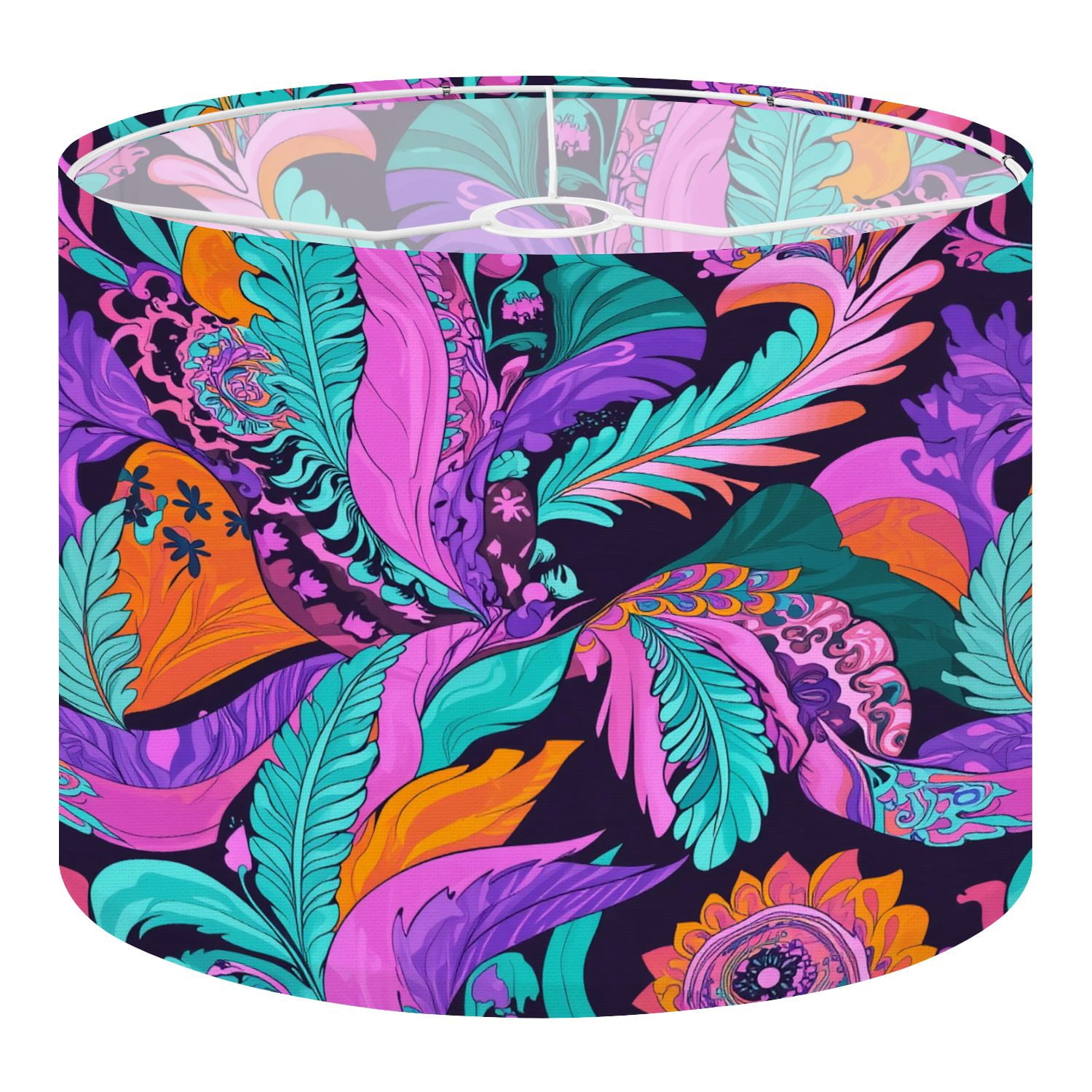 Linen Drum Lampshades Bright colorful seamless floral plants psychedelic vibrant funky 13"x13"x10" Light Shade for Table Lamps Floor Lamps Drum Lamp Shades Lampshade Replacement Assembly Required