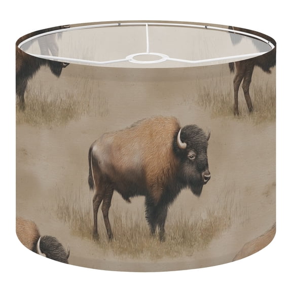 Linen Drum Lampshades Buffalo Tan Grass Illustrations 13"x13"x10" Light Shade for Table Lamps Floor Lamps Drum Lamp Shades Lampshade Replacement Assembly Required
