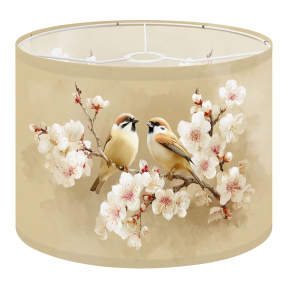 Linen Drum Lampshades Charming Birds Branches Soft Pastel Tones Cherry Blossom 13"x13"x10" Light Shade for Table Lamps Floor Lamp Shades Lampshade Replacement Assembly Required