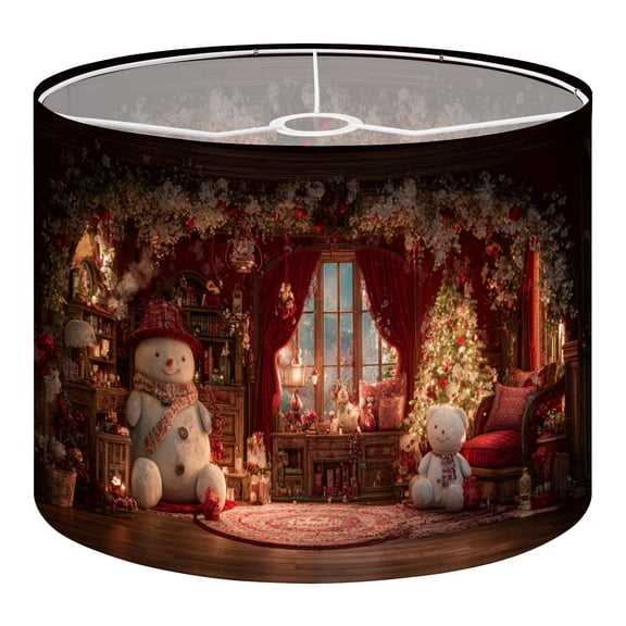 Linen Drum Lampshades Christmas Red Snowman Decorations Tree Curtains Floral 13"x13"x10" Light Shade for Table Lamps Floor Lamp Shades Lampshade Replacement Assembly Required Gift