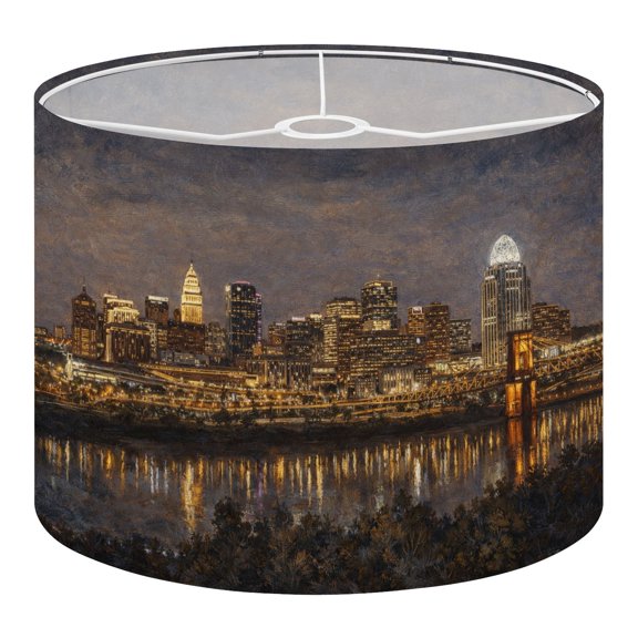 Linen Drum Lampshades Cincinnati City Skyline Architecture Cityscape Downtown 13"x13"x10" Light Shade for Table Lamps Floor Lamp Shades Lampshade Replacement Assembly Required